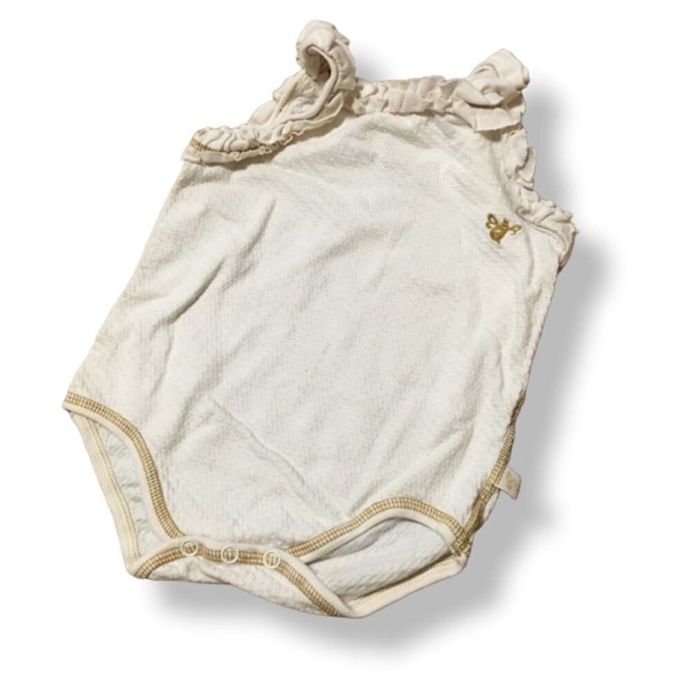 B Nature‎ Girls Bodysuit Size 12-18 Months Cream Textured Ruffle Strap Organic